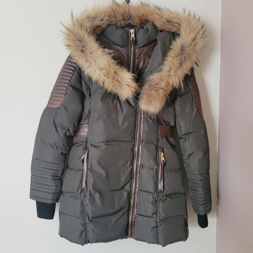 Nicole Benisti Down Parka with Fur Trim and Leather Accents